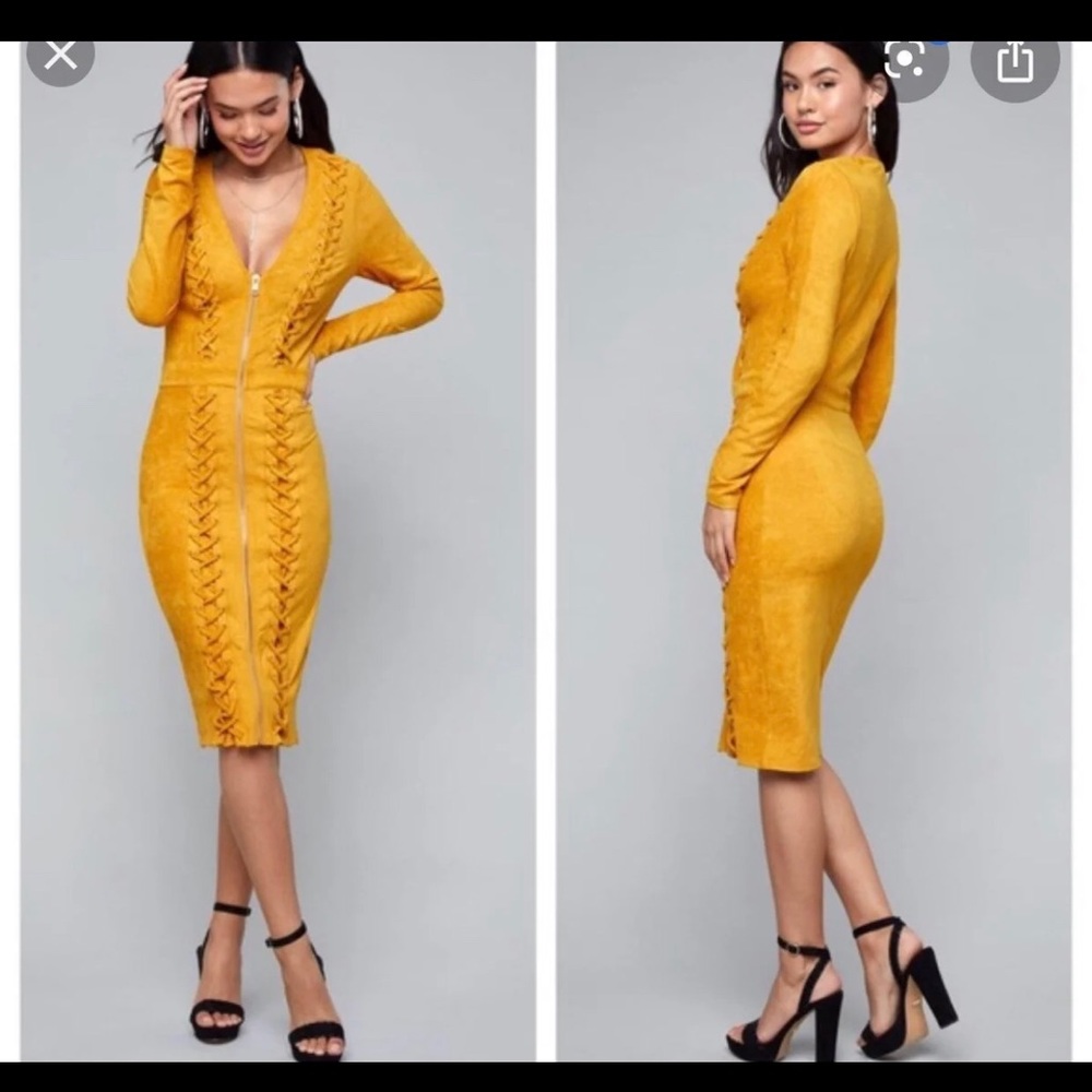 Mustard Long sleeves Midi Bebe dress